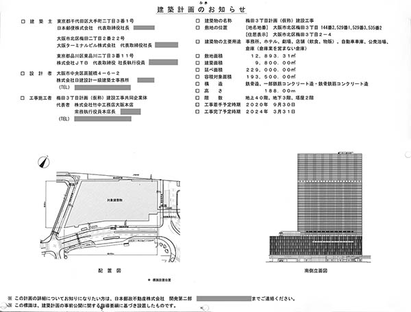 梅田3丁目計画（仮称）建設工事の建築計画のお知らせ