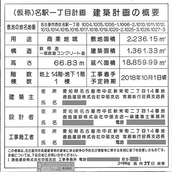 (仮称)名駅一丁目計画の建築計画のお知らせ