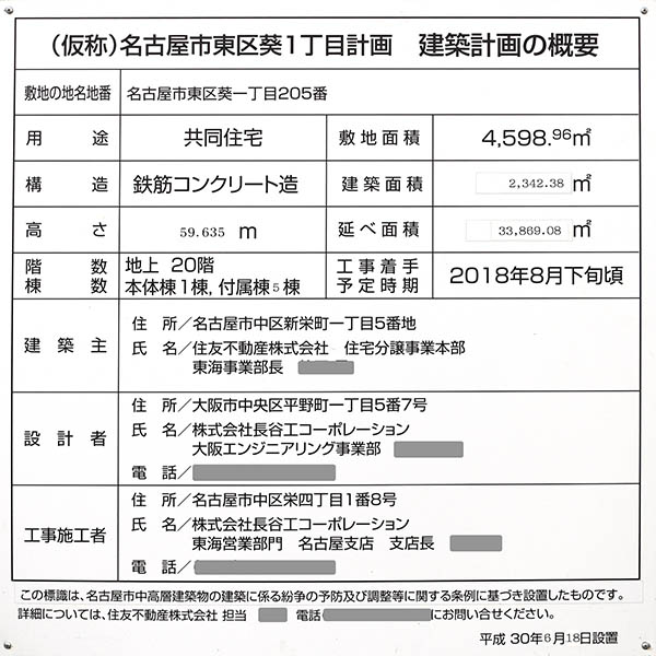 シティタワー葵の建築計画のお知らせ