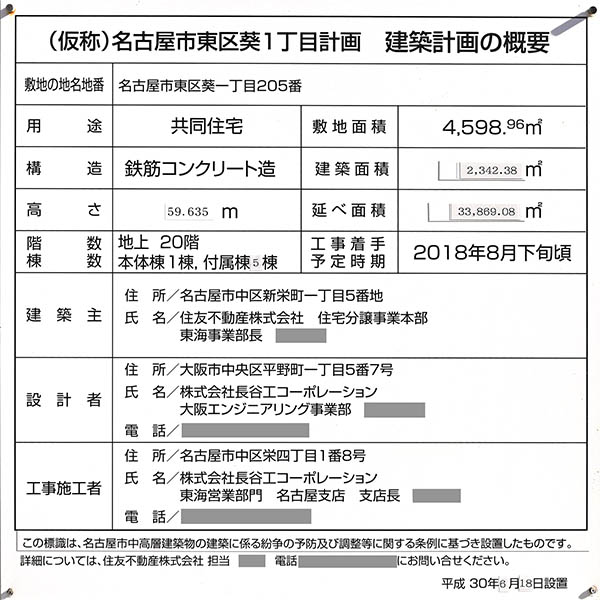 シティタワー葵の建築計画のお知らせ