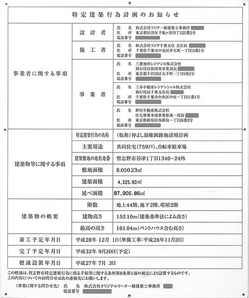 津田沼 ザ・タワーの建築計画のお知らせ