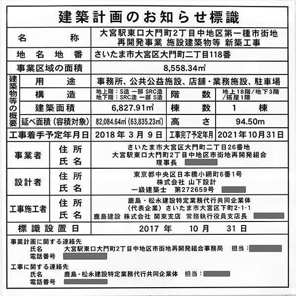 大宮駅東口大門町2丁目中地区第一種市街地再開発事業の建築計画のお知らせ