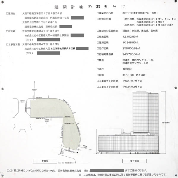 梅田1丁目1番地計画ビル（仮称）の建築計画のお知らせ