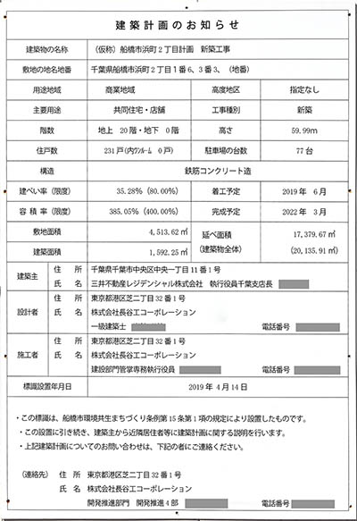 (仮称)南船橋駅前プロジェクトの建築計画のお知らせ