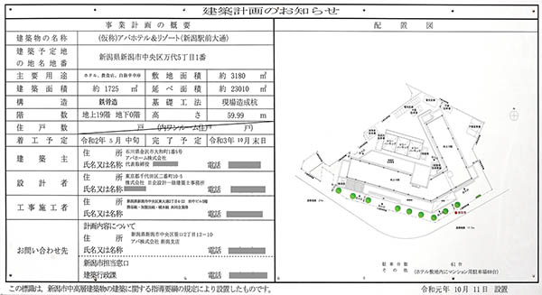 アパホテル＆リゾート〈新潟駅前大通〉／ザ・プレミア〈新潟駅 万代〉の建築計画のお知らせ