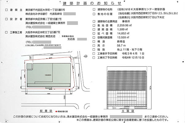 (仮称)MBK大阪事務センター建替計画の建築計画のお知らせ