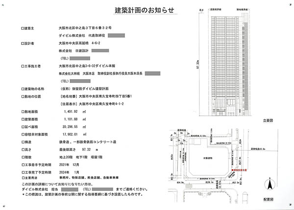 (仮称)御堂筋ダイビル建替計画の建築計画のお知らせ