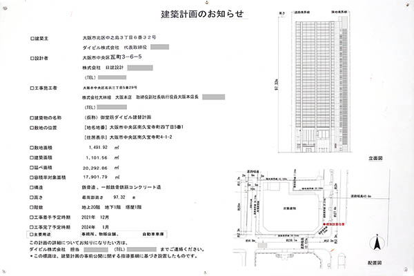 御堂筋ダイビル建替計画の建築計画のお知らせ