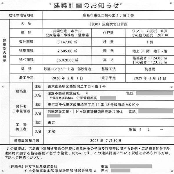 (仮称)広島駅北口計画の建築計画のお知らせ