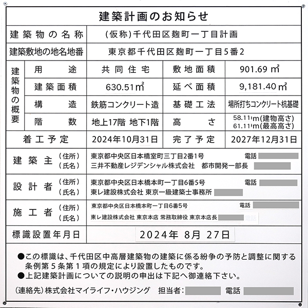 (仮称)千代田区麹町一丁目計画の建築計画のお知らせ