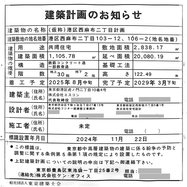 (仮称)港区西麻布二丁目計画の建築計画のお知らせ